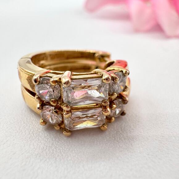 Ross-Simons Cubic Zirconia CZ Huggie Hoop Earrings Gold Over 925 Sterling Silver - Picture 2 of 15